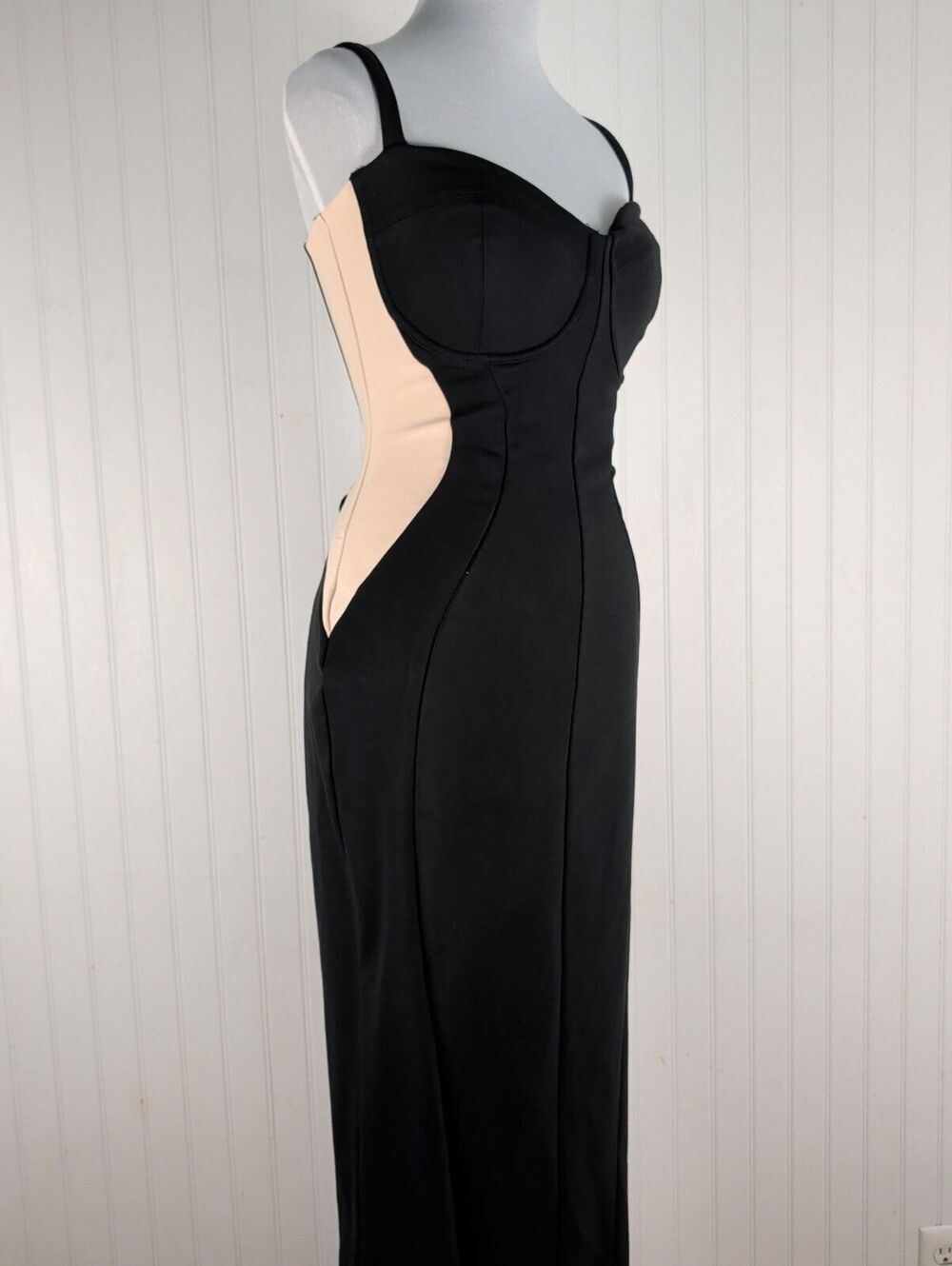TA3 Seamed Lushy Pencil Midi Shapewear Dress - Contour Black/Cream Large EUC